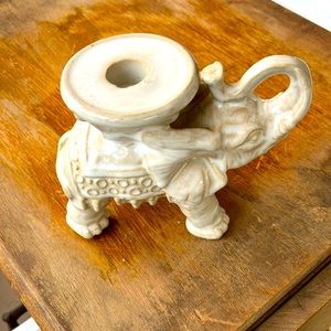 Ceramic Gray and Cream Elephant Candle Holder 6x5"